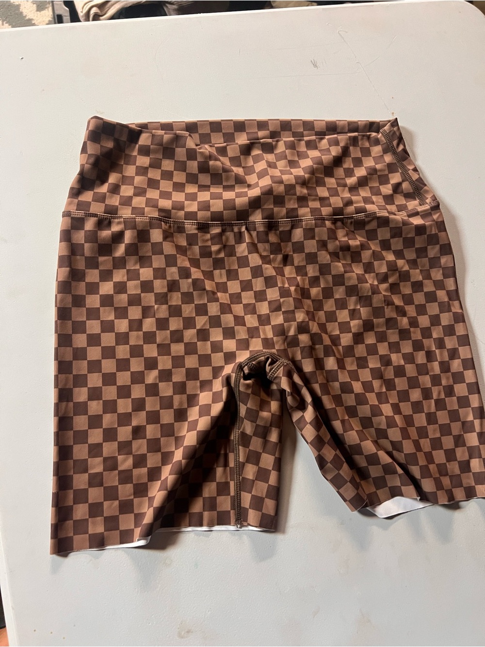 High-Waist Checkered Brown Women's Bike Shorts